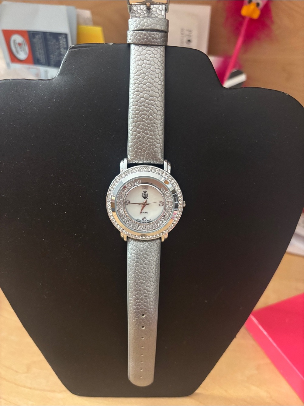 Premier Designs Silver Crystal-Trim Leather Strap Watch